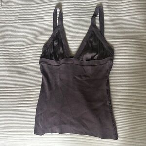 Zara Charcoal Ribbed Silk-Trim Tank Top